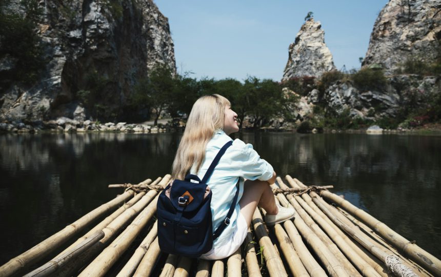 Young woman solo trip travel sightseeing